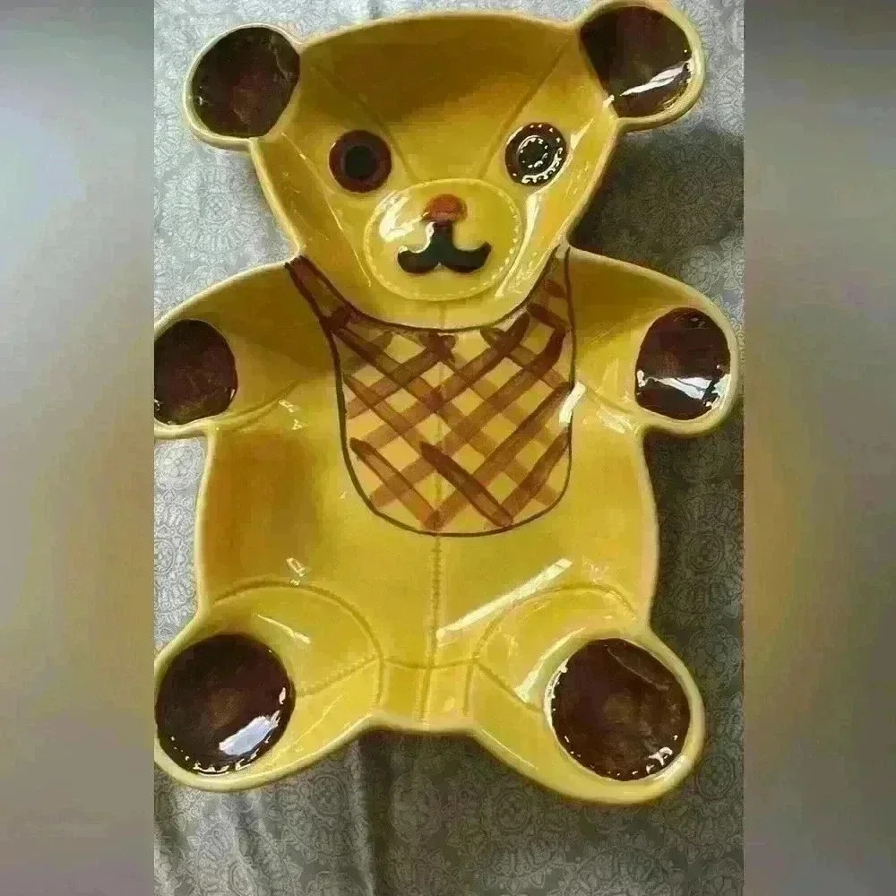 N.S. GUSTIN Teddy Bear Ceramic Cookie Tray Vintage Rare
